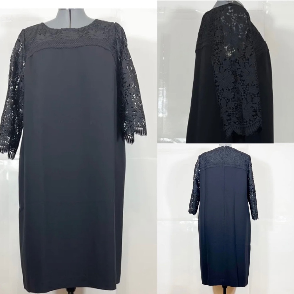 Talbots RSVP NWOT Sz 14W Illusion Floral Lace 3/4 Sleeves Dress - Picture 1 of 11